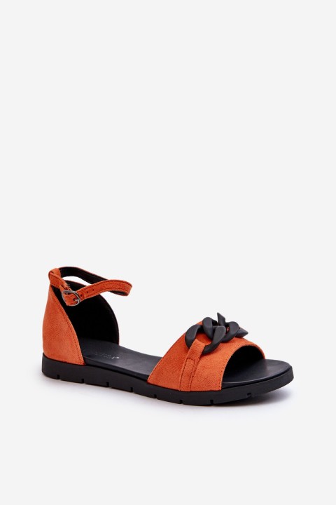Women's Flat Sandals With Chain Vinceza 17320 Orange