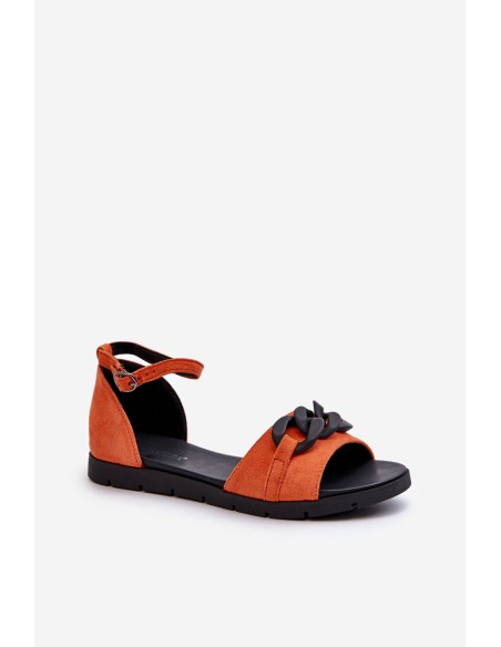 Women's Flat Sandals With Chain Vinceza 17320 Orange