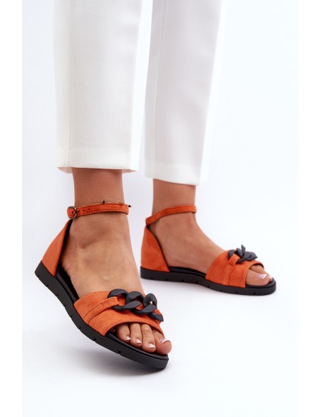 Women's Flat Sandals With Chain Vinceza 17320 Orange