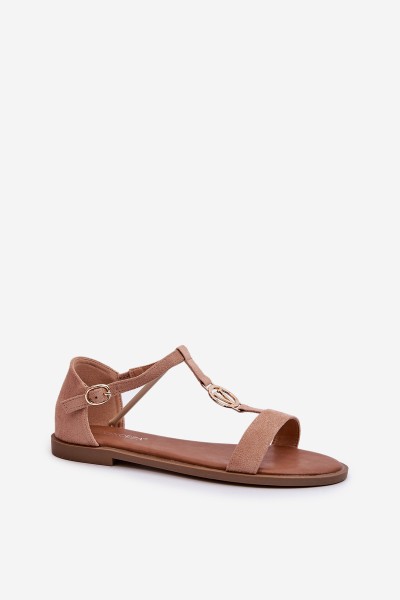 Flat Women's Sandals with Gold Ornament Vinceza 17321 Beige 2
