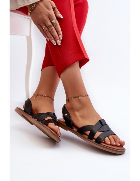 Flat Women's Sandals Made of Eco Leather Vinceza 17347 Black
