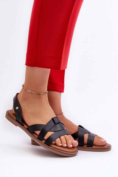 Flat Women's Sandals Made of Eco Leather Vinceza 17347 Black