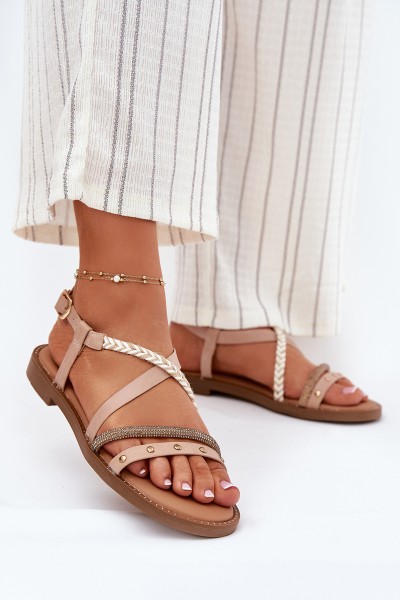 Flat Sandals With Decorative Straps Vinceza 17379 Beige
