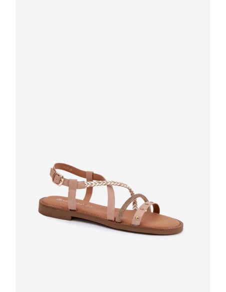 Flat Sandals With Decorative Straps Vinceza 17379 Beige