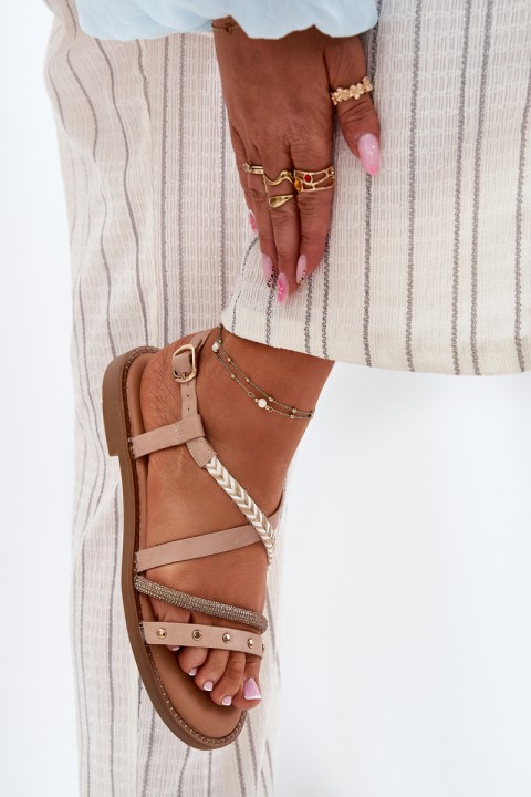 Flat Sandals With Decorative Straps Vinceza 17379 Beige