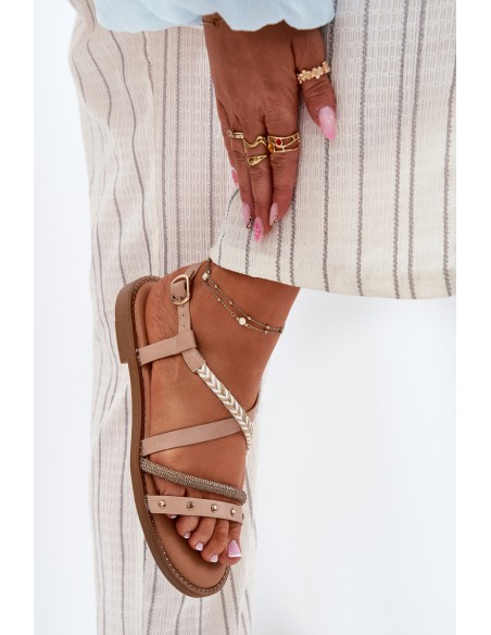Flat Sandals With Decorative Straps Vinceza 17379 Beige