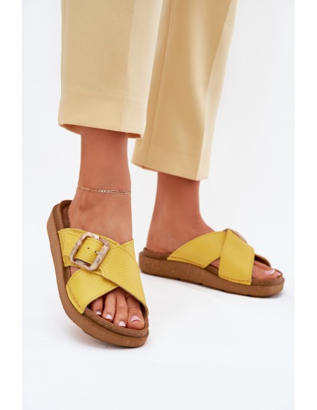 Leather Women's Slippers With Buckle Inblu ED0003IU Yellow