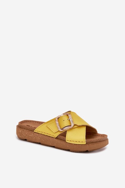 Leather Women's Slippers With Buckle Inblu ED0003IU Yellow 2