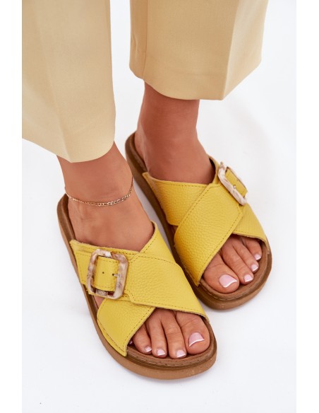 Leather Women's Slippers With Buckle Inblu ED0003IU Yellow