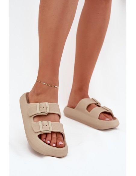 Women Foam Sandals With Buckles Vinceza 76056 Beige