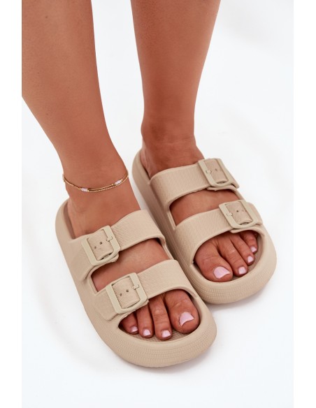 Women Foam Sandals With Buckles Vinceza 76056 Beige