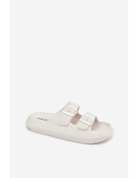 Ladies Foam Slides With Buckles Vinceza 76056 White