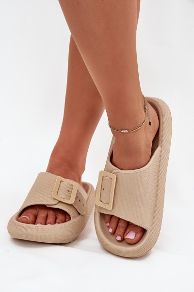 Women's Foam Slippers With Buckle Vinceza 75207 Beige