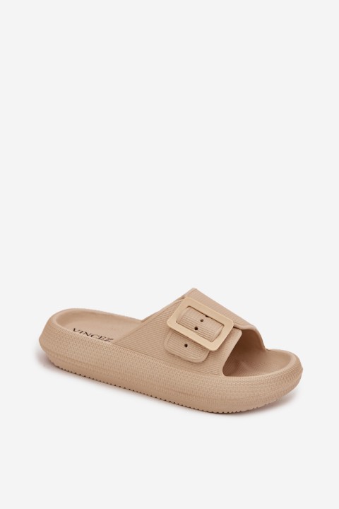 Women's Foam Slippers With Buckle Vinceza 75207 Beige