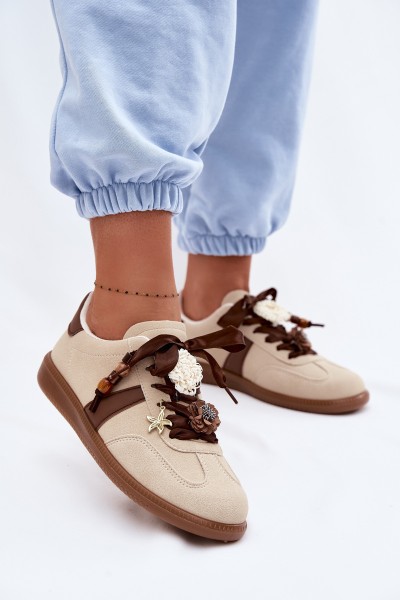 Women's Sneakers With Decorations Beige Lelora