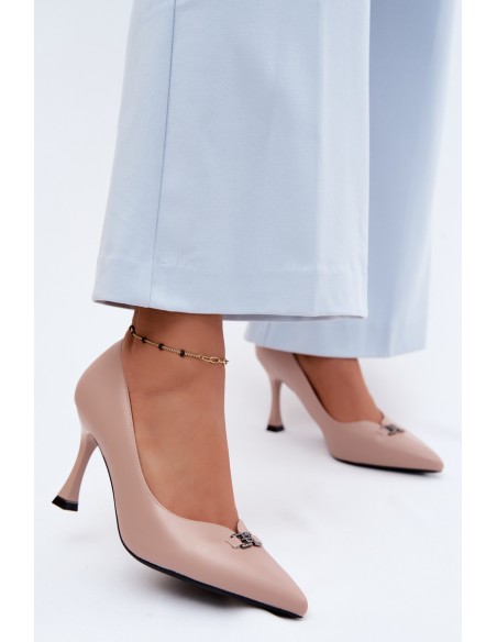 Vinceza Beaded Detail Pumps Beige