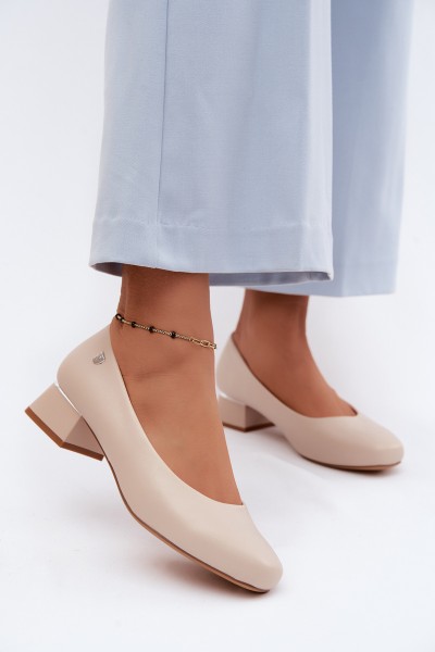 Sergio Leone PB417 Light Beige Faux Leather Block Heels Shoes
