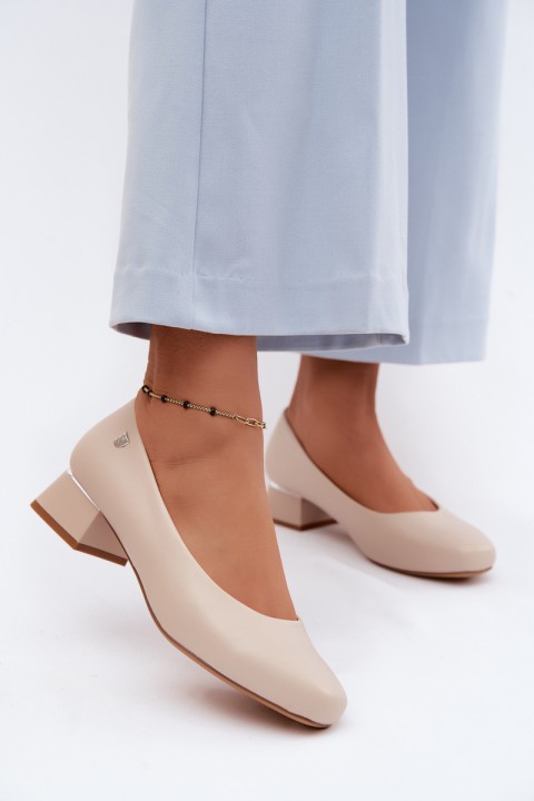 Sergio Leone PB417 Light Beige Faux Leather Block Heels Shoes