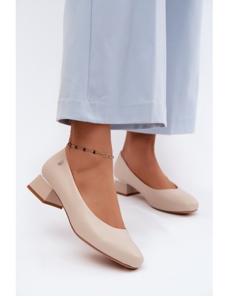 Sergio Leone PB417 Light Beige Faux Leather Block Heels Shoes