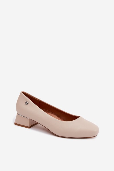 Sergio Leone PB417 Light Beige Faux Leather Block Heels Shoes 2