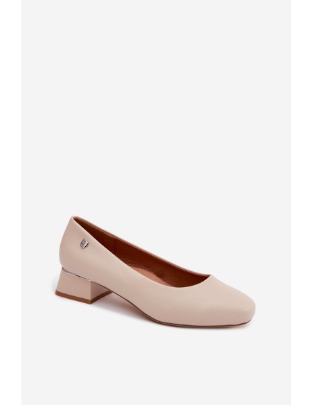 Sergio Leone PB417 Light Beige Faux Leather Block Heels Shoes