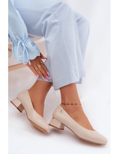 Sergio Leone PB417 Light Beige Faux Leather Block Heels Shoes