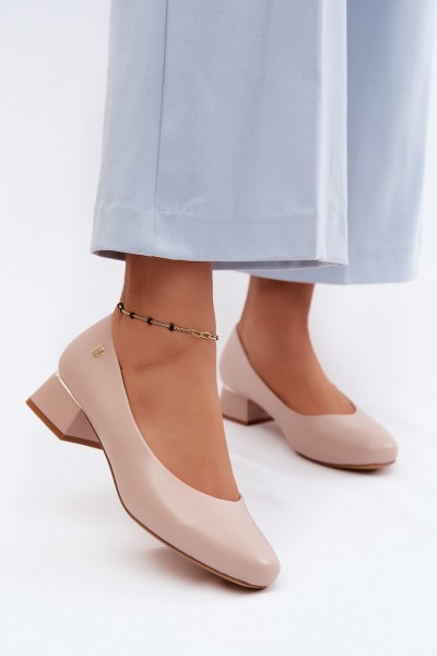 Sergio Leone PB417 Beige Faux Leather Block Heel Shoes
