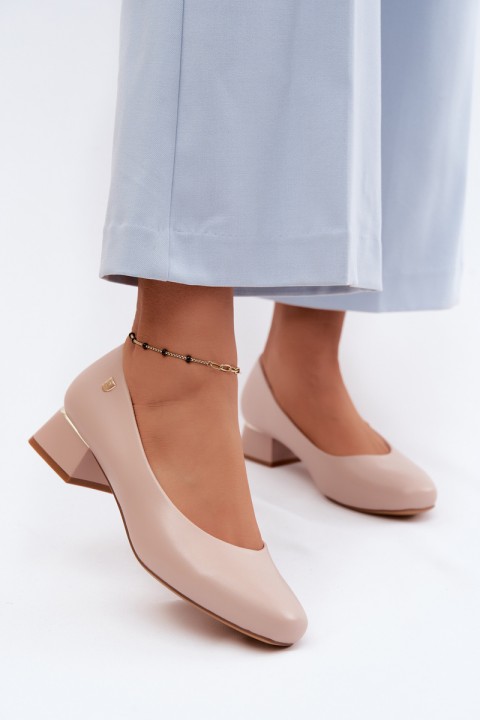 Sergio Leone PB417 Beige Faux Leather Block Heel Shoes