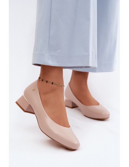 Sergio Leone PB417 Beige Faux Leather Block Heel Shoes