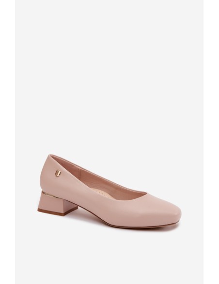 Sergio Leone PB417 Beige Faux Leather Block Heel Shoes