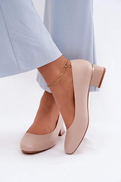Sergio Leone PB417 Beige Faux Leather Block Heel Shoes