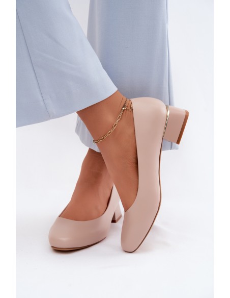 Sergio Leone PB417 Beige Faux Leather Block Heel Shoes