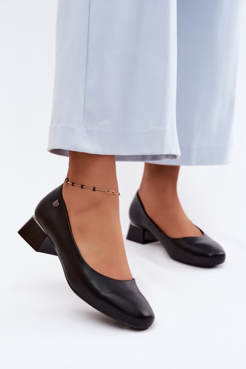 Sergio Leone PB417 Black Faux Leather Block Heels Shoes