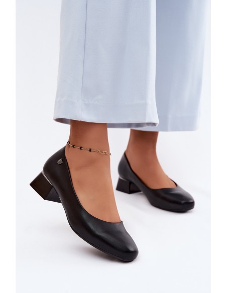 Sergio Leone PB417 Black Faux Leather Block Heels Shoes
