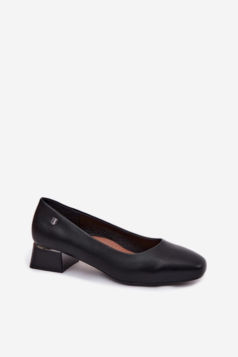Sergio Leone PB417 Black Faux Leather Block Heels Shoes
