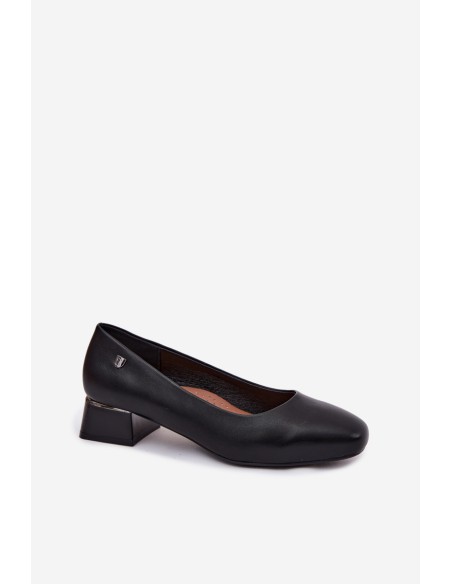 Sergio Leone PB417 Black Faux Leather Block Heels Shoes