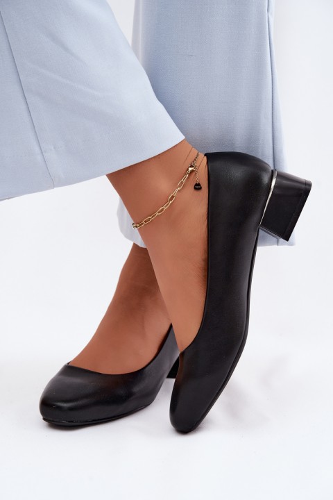 Sergio Leone PB417 Black Faux Leather Block Heels Shoes