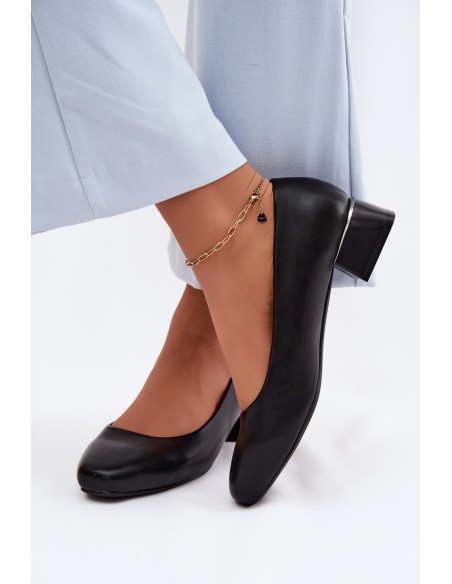 Sergio Leone PB417 Black Faux Leather Block Heels Shoes
