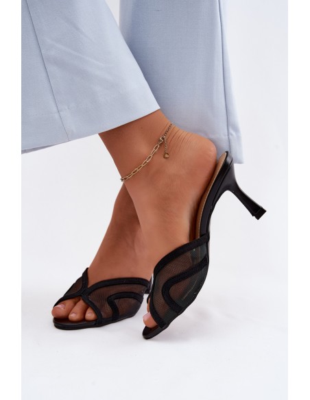 Black Stiletto Heeled Sandals With Mesh Starla