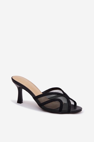 Black Stiletto Heeled Sandals With Mesh Starla 2