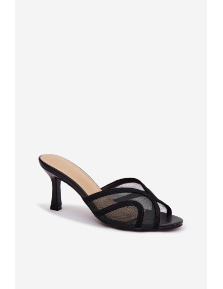 Black Stiletto Heeled Sandals With Mesh Starla