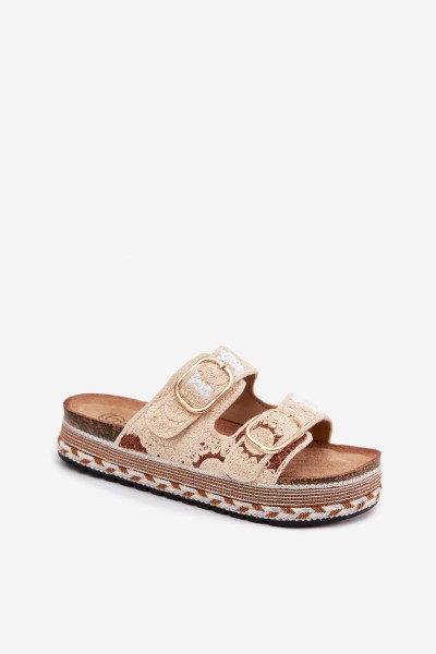 Crochet Platform Slides With Straps Beige Glimma 2