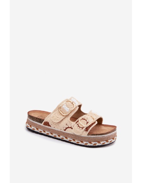Crochet Platform Slides With Straps Beige Glimma