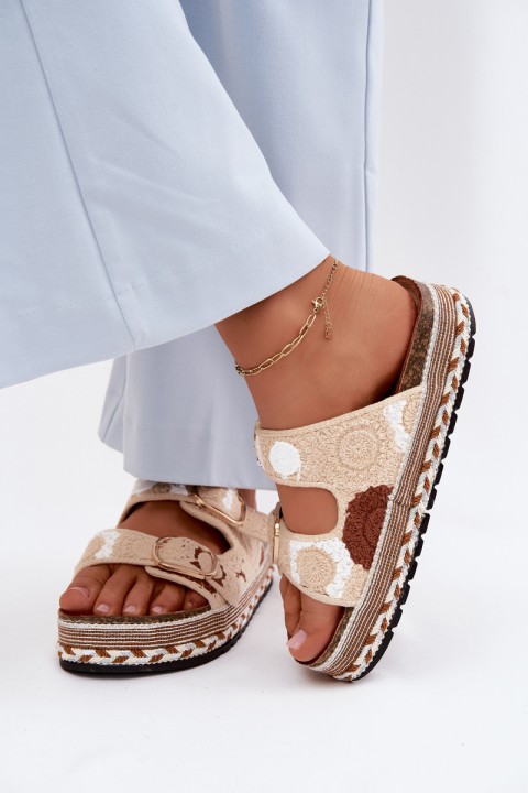 Crochet Platform Slides With Straps Beige Glimma