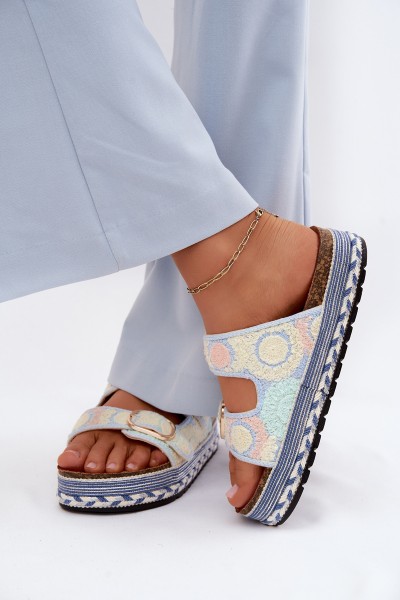 Crochet Platform Slides With Straps Blue Glimma