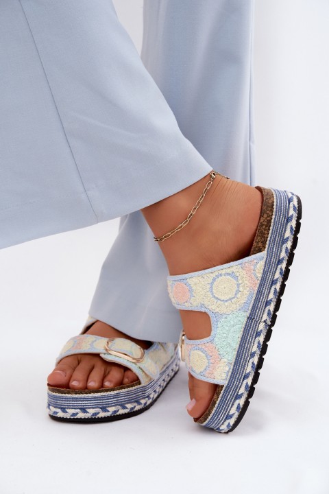 Crochet Platform Slides With Straps Blue Glimma