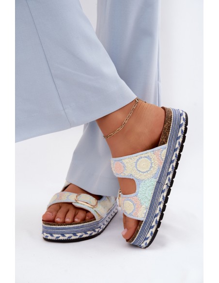 Crochet Platform Slides With Straps Blue Glimma