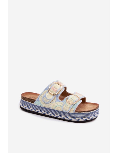 Crochet Platform Slides With Straps Blue Glimma