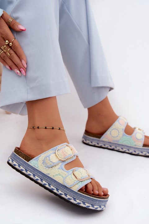 Crochet Platform Slides With Straps Blue Glimma