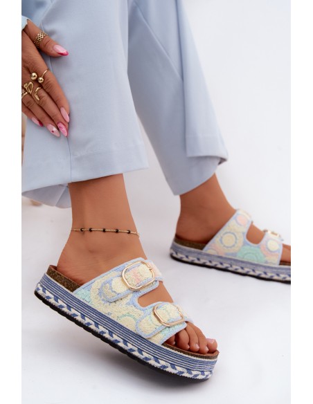Crochet Platform Slides With Straps Blue Glimma